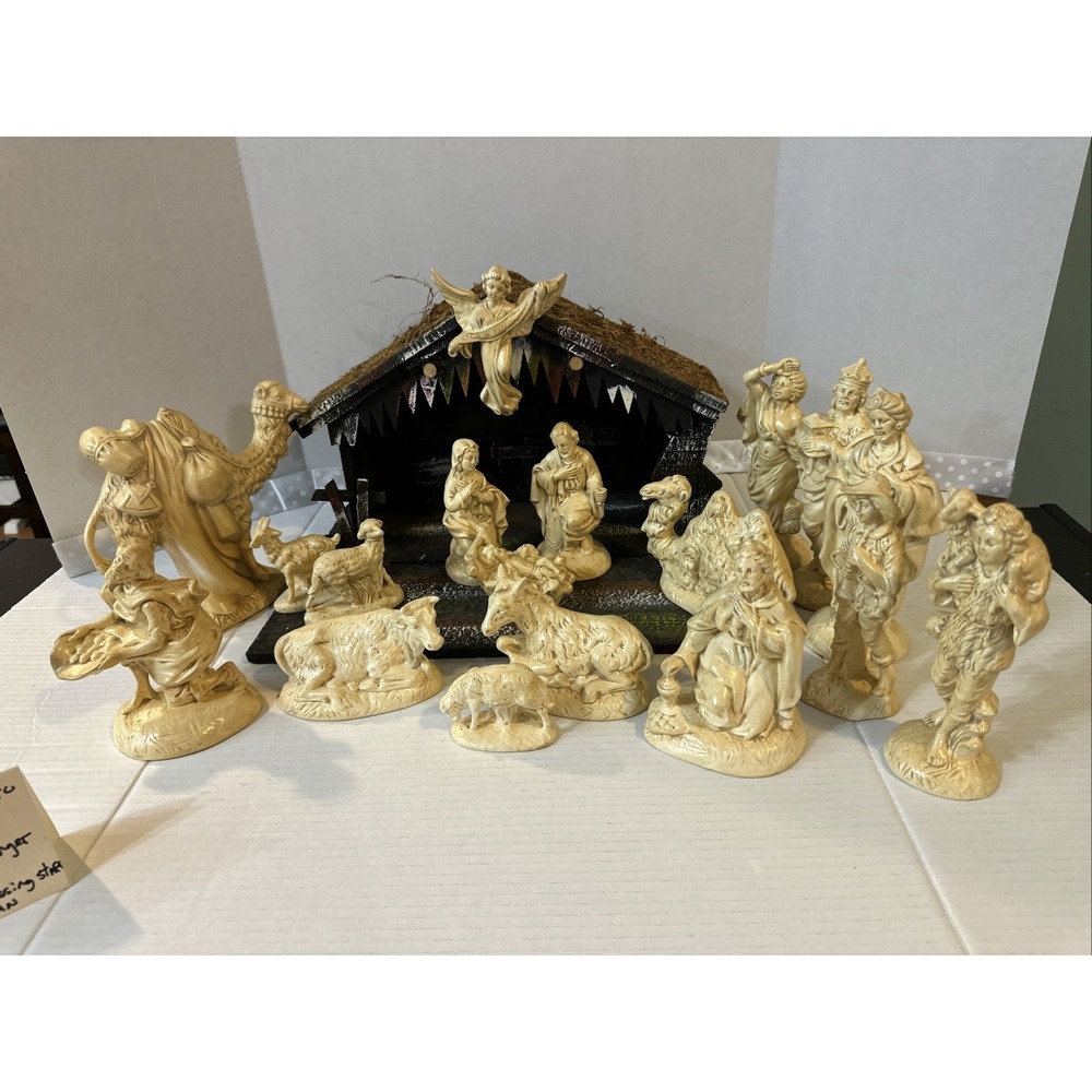 Vintage Atlantic Mold Ceramic Nativity Figures lot 18 pieces-missing Staffs - Picture 2 of 16